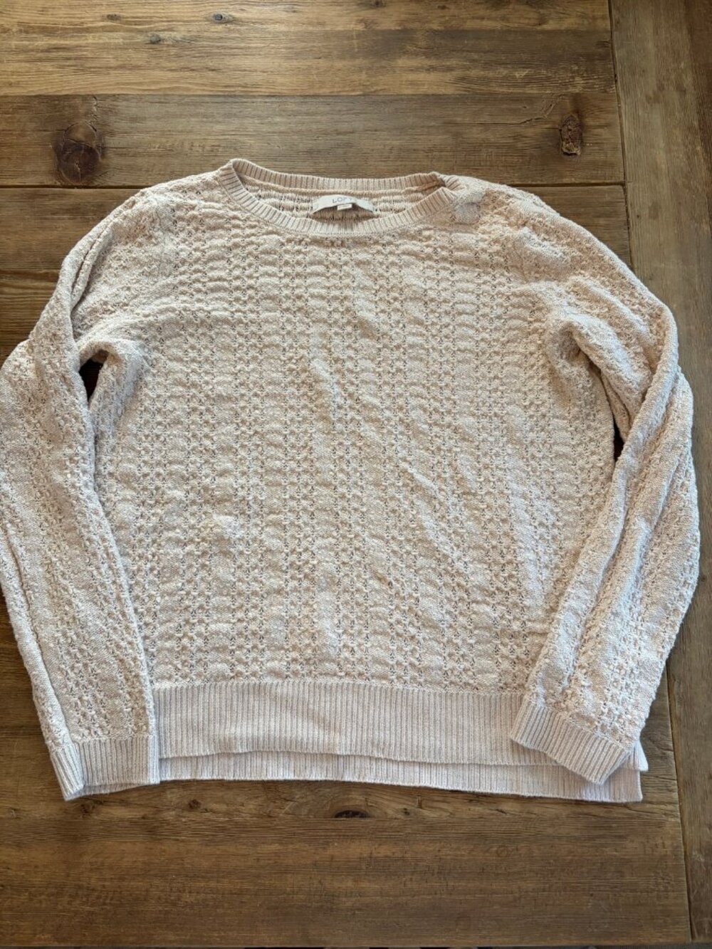 Ann Taylor LOFT Women's L Ivory Pointelle Knit Sweater 100% Cotton